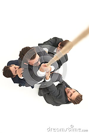 Top view .business team helps the boss to climb up. Stock Photo