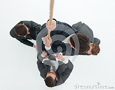 Top view .business team helps the leader to climb up. Stock Photo