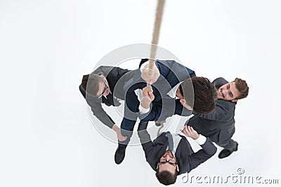 Top view .business team helps the leader to climb up. Stock Photo