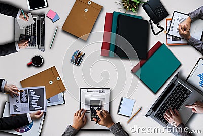 Top view of businessman Group of Multiethnic Busy People meeting with other in modern office. Stock Photo