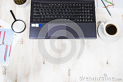 Top view of businessman's desk Stock Photo