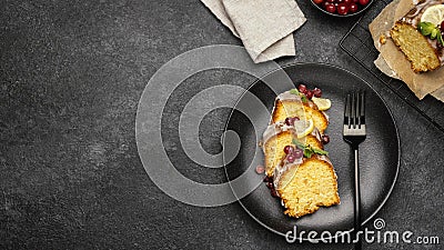 top view cake slices plate with berries copy space. High quality photo Stock Photo
