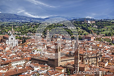 Top view from Campanile Giotto on the historical center of Florence Stock Photo