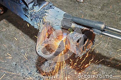 Top View Car Part Removal by Oxygen Acetylene Cutting Technique Stock Photo