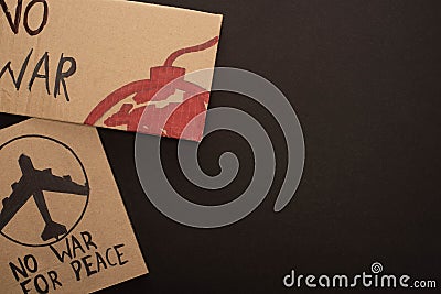 Top view of cardboard placards with Stock Photo