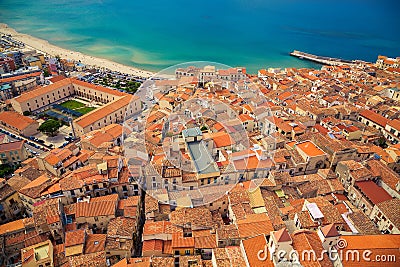 Top view of Cefalu small houses Stock Photo