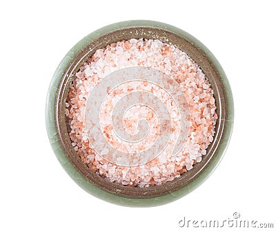 top view of ceramic salt cellar with pink Salt Stock Photo