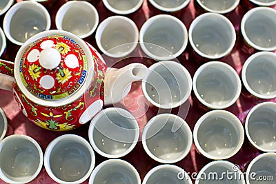 Top view Ceramic teapott,Drinking tea for Chinese wedding ceremony Stock Photo