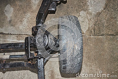 Top View Chassis and Shock Absorber and Wheel Stock Photo