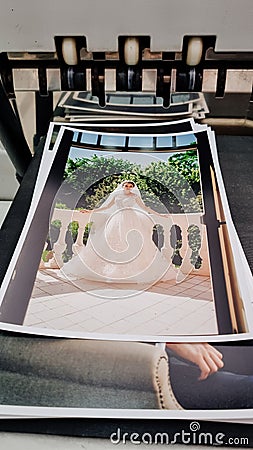 top view. chemical printing of wedding photos in the photo laboratory. Stock Photo