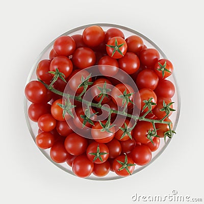 top view cherry tomatoes in glass bowl isolated on white background Stock Photo