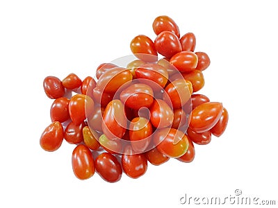 Top view of cherry tomatoes isolated on white background. Stock Photo