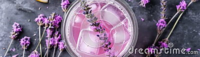 Top View Chilled Lavender Lemonade With A Floral Touch. Banner For Web. Generative AI Stock Photo
