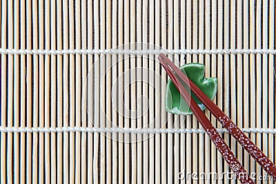 Top view chopsticks on bamboo mat Stock Photo