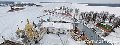 Top view of church at winter with snow Stock Photo