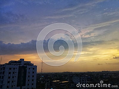Top view of city with beautiful sky Stock Photo