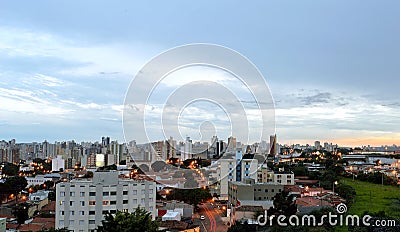 Top view of the city of Campinas during the sunset, in Brazil Stock Photo