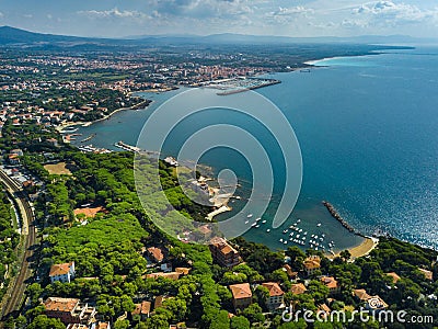 Top view of the city and the promenade located in Castiglioncello in Tuscany. Italy, Livorno Stock Photo