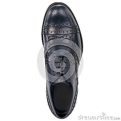 Top View of Classic Navy Blue Brogue Oxford Shoe Stock Photo