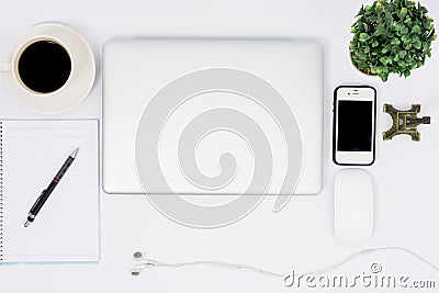 Top view close laptop or notebook workspace office Stock Photo