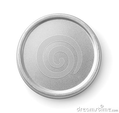 Top view of closed metal round container Stock Photo