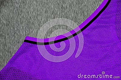 Top view of cloth textile surface. Close-up rumpled heater and knitted fabric texture with a thin striped pattern. Sport clothing Stock Photo