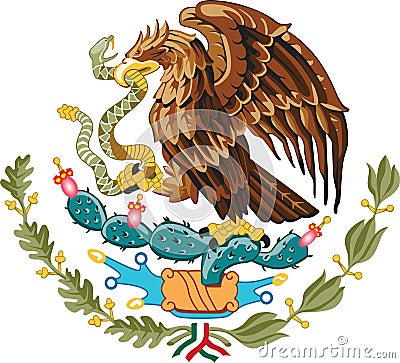 Top view of Coat of arms Coat of arms, Mexico. United Mexican States travel and patriot concept. no flagpole. Plane design, layout Stock Photo