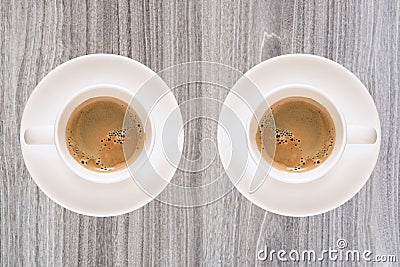 Top view coffee cup on nature wood texture Stock Photo
