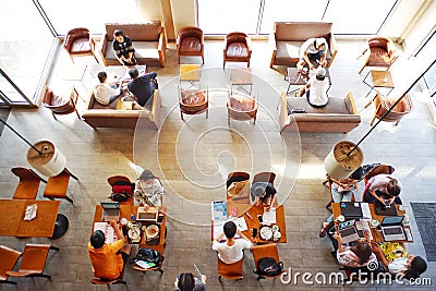 Top view of coffee shop and co working space Editorial Stock Photo