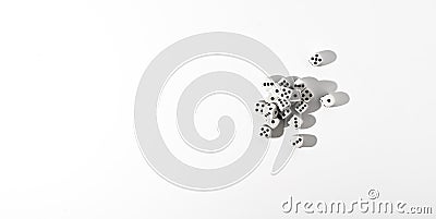 a top view of the color surface with bunch of random dice, abstract minimalist style with copy space Stock Photo