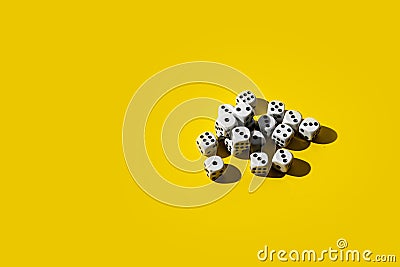 a top view of the color surface with bunch of random dice, abstract minimalist style with copy space Stock Photo