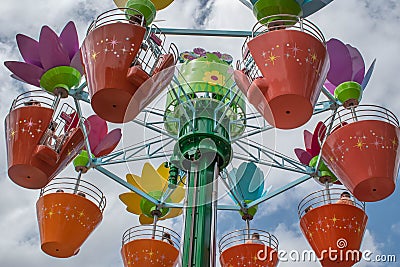 Top view of colorful Abbys Flower Tower attraction at Seaworld 2. Editorial Stock Photo