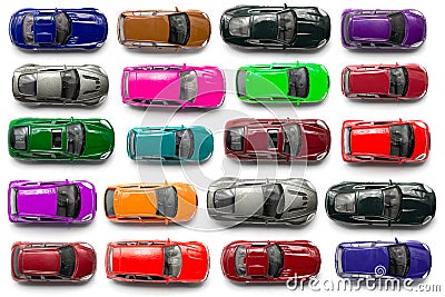 Top view on colorful car toys Stock Photo