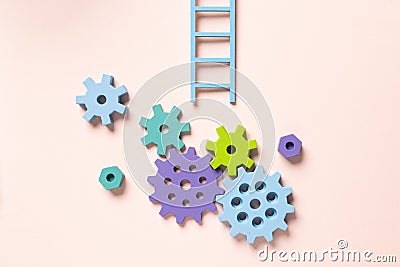 Top view of colorful gears. Corporate work and modern business process concept Stock Photo