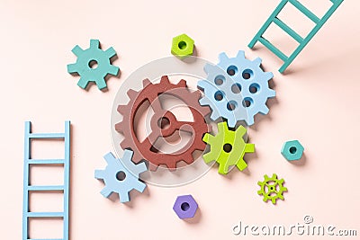 Top view of colorful gears. Corporate work and modern business process concept Stock Photo