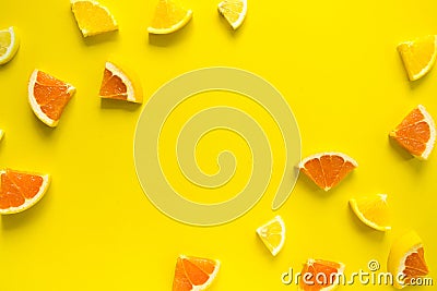 Top view of colorful orange fruit on pastel background. Stock Photo