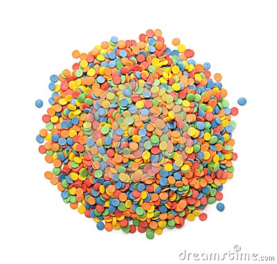 Top view of colorful round confetti candy sprinkles Stock Photo