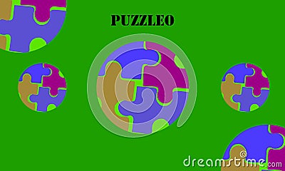 Top view, Colourful puzzleo logo design isolated on green background for illustration or stock photo, Advertising, banner, card, Cartoon Illustration