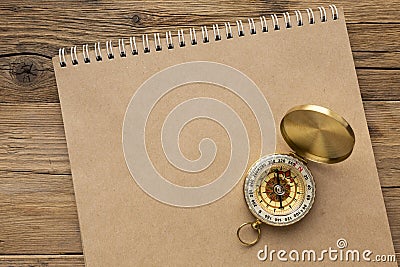 top view compass notebook. High quality photo Stock Photo