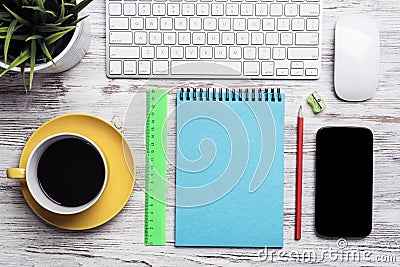 Top view conference table with office accessories Stock Photo