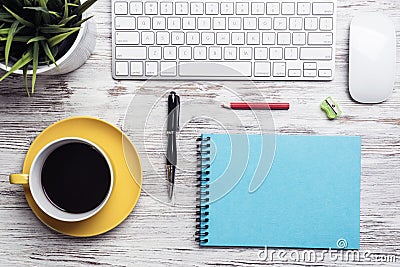 Top view conference table with office accessories Stock Photo