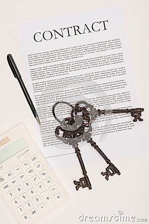 top view of contract with keys, house buying concept Stock Photo