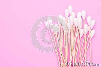 Top view cotton bud for cleaning the ears on pink Stock Photo