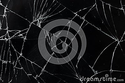 Top view cracked broken mobile screen glass texture background. Stock Photo