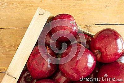 Top View of a Crate with Red Apples Stock Photo