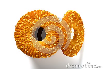 Top view crispy crackers with sesame on white background Stock Photo