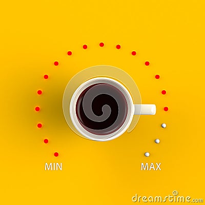 Top view of a cup of coffee in the form of volume control from minimum to maximum level isolated on yellow background Cartoon Illustration