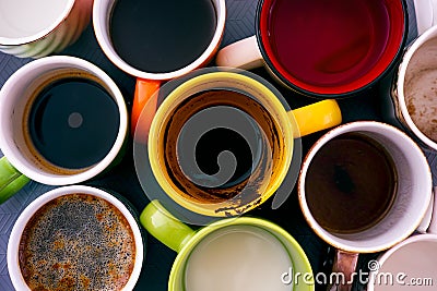 Top view of cups with beverages Stock Photo