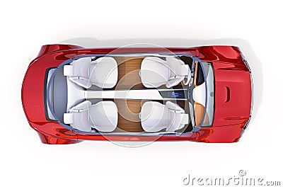 Top view of cutaway autonomous car`s interior Stock Photo