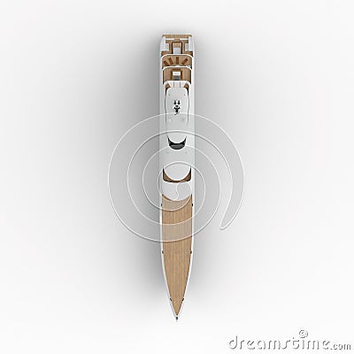 Top view of a 3D rendering of a yacht isolated on a white background. Stock Photo